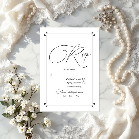 Elegant  script en kant bruiloft RSVP kaartje
