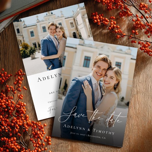 Elegant script en moderne foto save the date