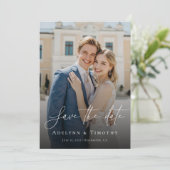 Elegant script en moderne foto save the date (Staand voorkant)