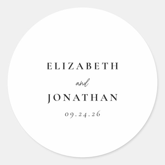Elegant script en serif bruiloft ronde sticker (Voorkant)