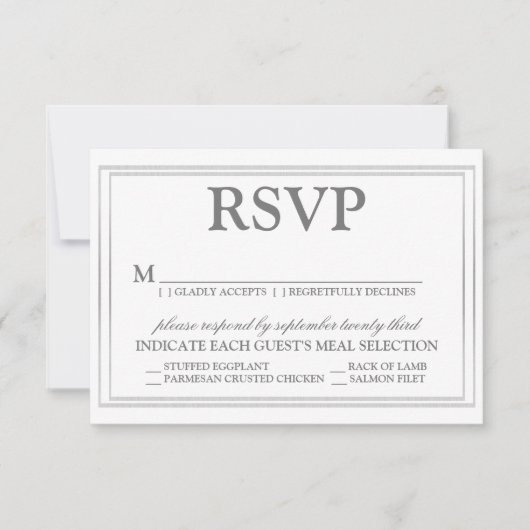 Elegant Script en Silver Border Wedding RSVP (Voorkant)