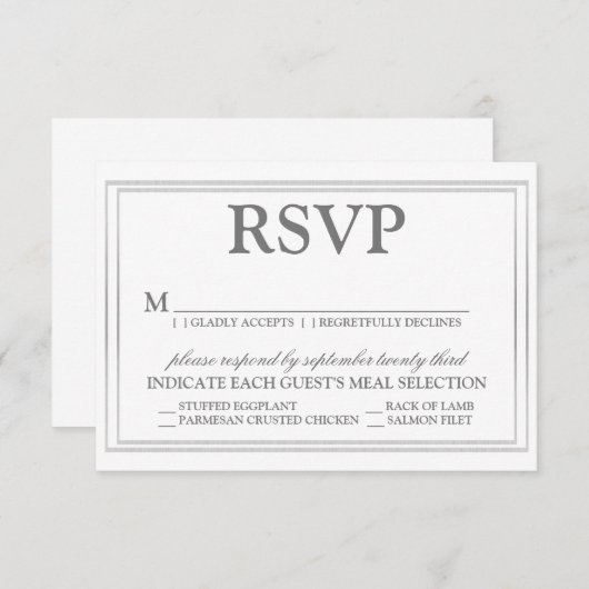 Elegant Script en Silver Border Wedding RSVP (Voorkant / Achterkant)