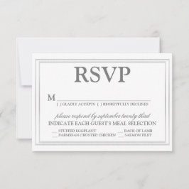 Elegant Script en Silver Border Wedding RSVP Kaartje
