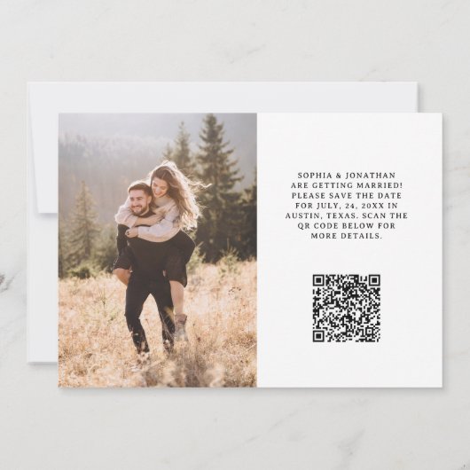 Elegant Script en twee foto's | QR-code Save The Date (Achterkant)