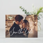Elegant Script en zwart | Twee foto- en QR-code Save The Date (Staand voorkant)