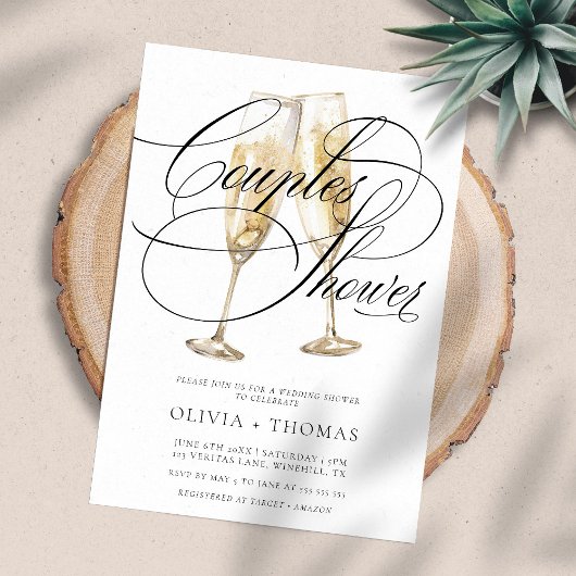 Elegant Script Engagement Party Couples Douche Kaart