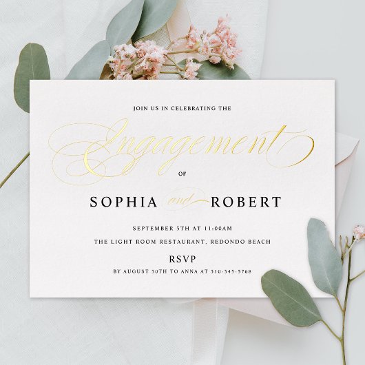 Elegant Script Engagement Party Gold Folie Uitnodiging