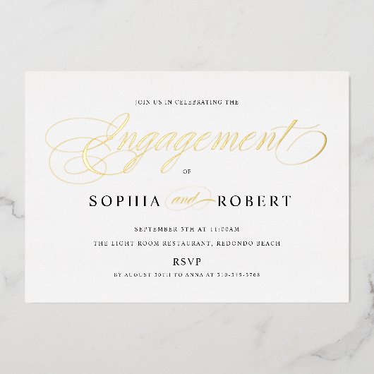 Elegant Script Engagement Party Gold Folie Uitnodiging (Voorkant)