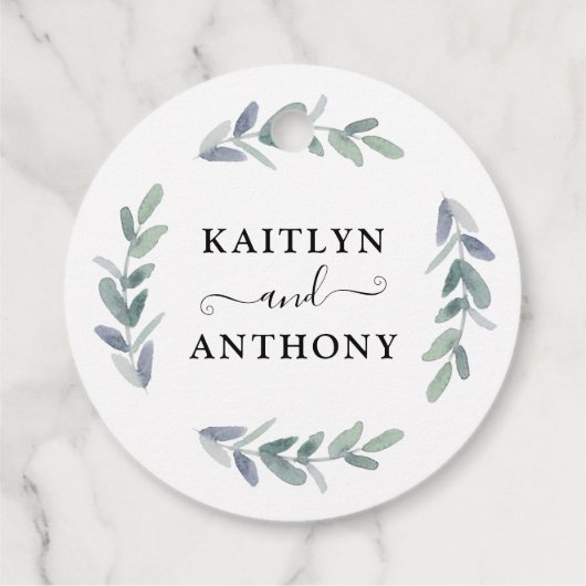 Elegant Script Eucalyptus Bruiloft Dank u Bedankjes Labels (Achterkant)