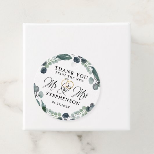 Elegant Script Eucalyptus Bruiloft Dank u Bedankjes Labels (In situ)