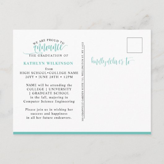 Elegant Script Eucalyptus Greenery 3 Foto Afstudee Aankondigingskaart (Achterkant)