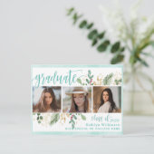 Elegant Script Eucalyptus Greenery 3 Foto Afstudee Aankondigingskaart (Staand voorkant)