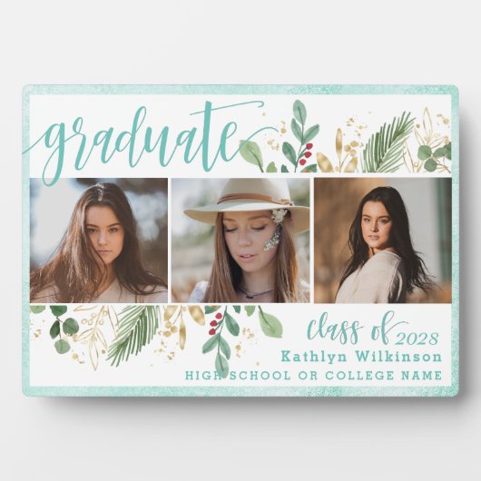 Elegant Script Eucalyptus Greenery Afstudeerder 3  Fotoplaat (voorkant)