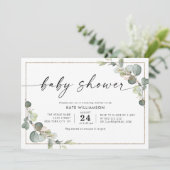 elegant script eucalyptus greenery baby shower kaart (Staand voorkant)