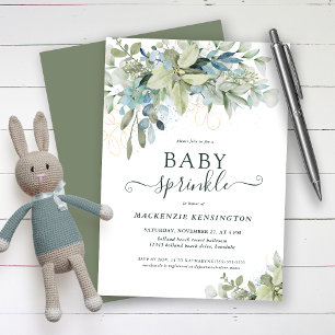 Elegant Script Eucalyptus Greenery Baby Sprinkle Kaart
