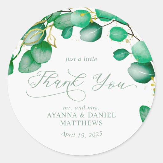 Elegant Script Eucalyptus Greenery Hartelijk dank Ronde Sticker (Voorkant)