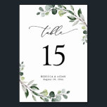 Elegant Script Eucalyptus Greenery Table Number Kaart<br><div class="desc">Deze aanpasbare menuSjabloon is ontworpen om te coördineren met ons Boho Greenery bruiloft collectie en biedt gemengde waterverf groene bladeren die zijn voorzien van een klastige serif in het zwart. Overeenkomende objecten beschikbaar.</div>