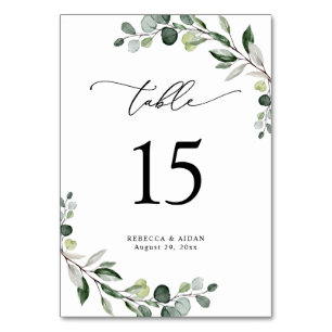 Elegant Script Eucalyptus Greenery Table Number Kaart
