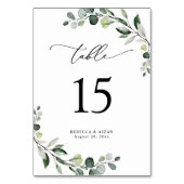 Elegant Script Eucalyptus Greenery Table Number Kaart (Achterkant)
