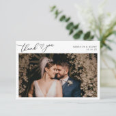 Elegant Script Eucalyptus Greenery Wedding Foto Bedankkaart (Staand voorkant)