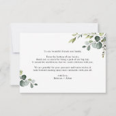 Elegant Script Eucalyptus Greenery Wedding Foto Bedankkaart (Achterkant)