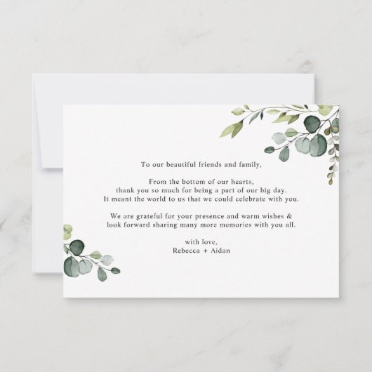 Elegant Script Eucalyptus Greenery Wedding Foto Bedankkaart (Achterkant)
