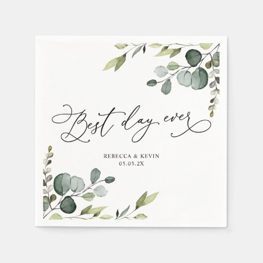Elegant Script Eucalyptus Greenery Wedding Paper Servet (Voorkant)