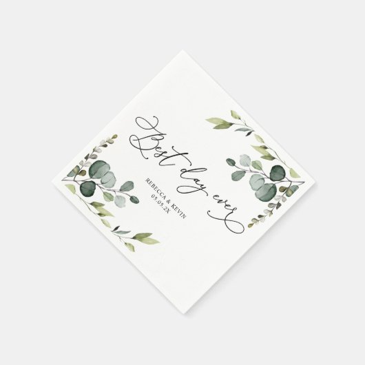 Elegant Script Eucalyptus Greenery Wedding Paper Servet (Hoek)