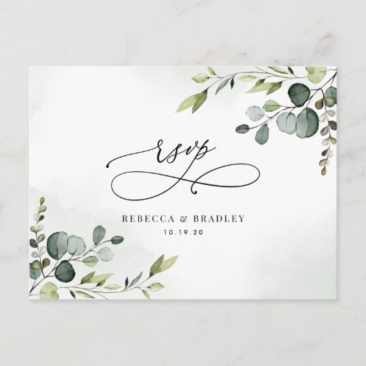 Elegant Script Eucalyptus Greenery Wedding Rsvp Briefkaart (Voorkant)