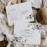Elegant Script Eucalyptus Greenery Wedding Rsvp Briefkaart<br><div class="desc">Dit aanpasbare Rsvp-Briefkaart is ontworpen om te coördineren met ons Boho Greenery bruiloft collectie en biedt de mogelijkheid om waterverf eucalyptus te laten paren met een romantische kalligrafie script grafische tekst,  gekoppeld aan een klastige serif en een moderne sans lettertype in zwart. Overeenkomende objecten beschikbaar.</div>