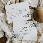 Elegant Script Eucalyptus Greenery Wedding Rsvp Briefkaart<br><div class="desc">Dit aanpasbare Rsvp-Briefkaart is ontworpen om te coördineren met ons Boho Greenery bruiloft collectie en biedt de mogelijkheid om de groene eucalyptus-bladeren van de waterverf tegen een delicate wasachtergrond van de waterverf te plaatsen, met een kalligrafische tekst, in combinatie met een klastige serif en een moderne sans in het zwart....</div>