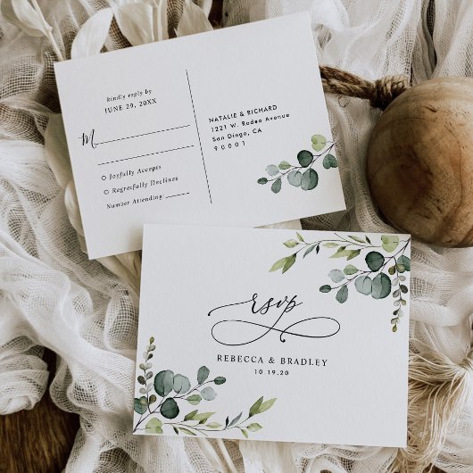 Elegant Script Eucalyptus Greenery Wedding Rsvp Briefkaart
