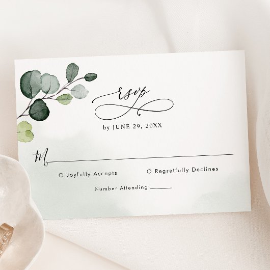 Elegant Script Eucalyptus Greenery Wedding RSVP Kaartje