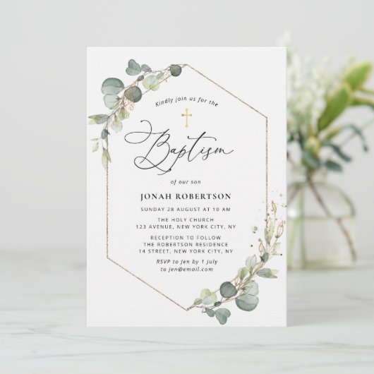 Elegant script eucalyptus lijst doop kaart (Staand voorkant)