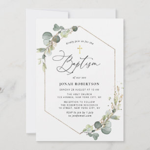 Elegant script eucalyptus lijst doop kaart