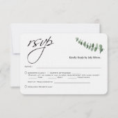 Elegant Script Eucalyptus QR Code Bruiloft RSVP Notitiekaartje (Voorkant)
