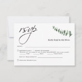 Elegant Script Eucalyptus QR Code Bruiloft RSVP Notitiekaartje (Voorkant)
