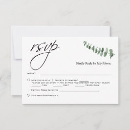 Elegant Script Eucalyptus QR Code Bruiloft RSVP Notitiekaartje