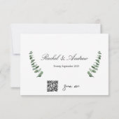 Elegant Script Eucalyptus QR Code Bruiloft RSVP Notitiekaartje (Achterkant)