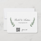 Elegant Script Eucalyptus QR Code Bruiloft RSVP Notitiekaartje (Achterkant)