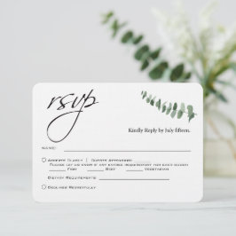 Elegant Script Eucalyptus QR Code Bruiloft RSVP Notitiekaartje