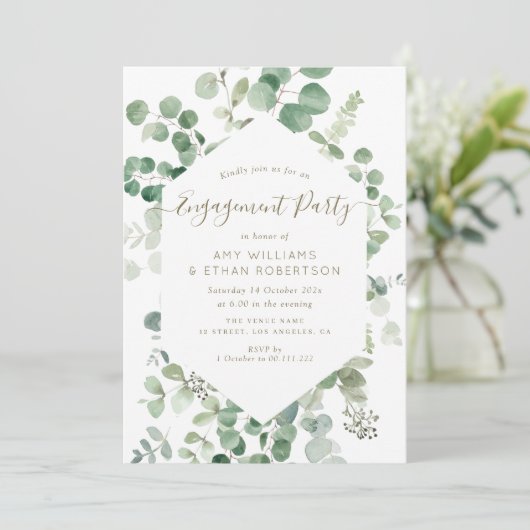 elegant script eucalyptus service party kaart (Staand voorkant)