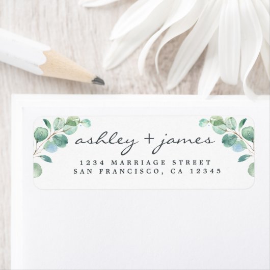 Elegant Script Eucalyptus Trouw Retouradres L Etiket (Insitu)