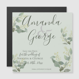 Elegant Script Eucalyptus verlaat de datum opslaan Magnetische Uitnodiging