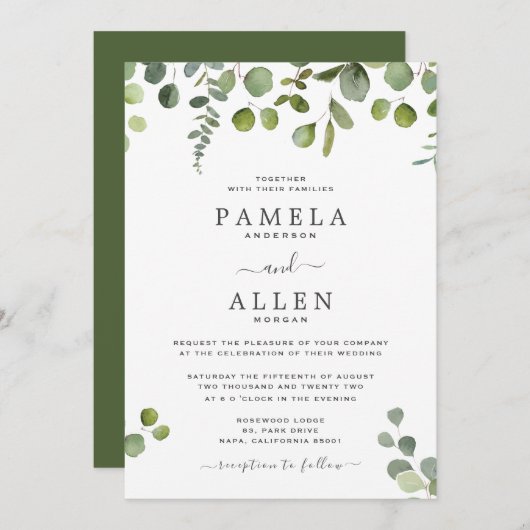 Elegant Script Eucalyptus Weddenschap Kaart (Voorkant / Achterkant)