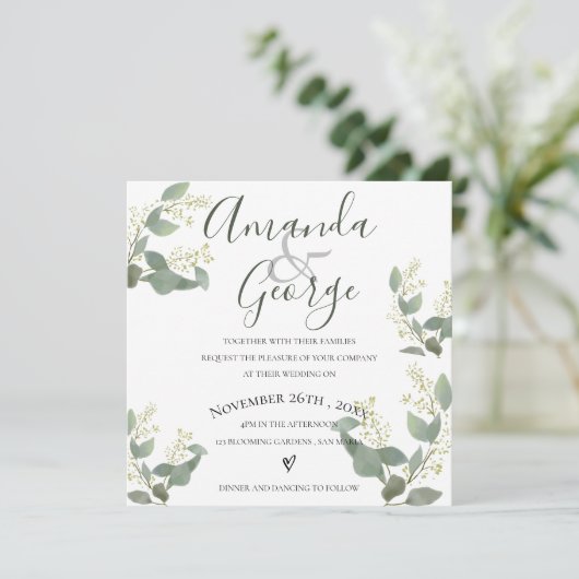 Elegant script | Eucalyptusbladeren | Weddenschap Kaart (Staand voorkant)
