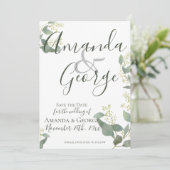 Elegant script | Eucalyptusbladeren | Weddenschap Save The Date (Staand voorkant)