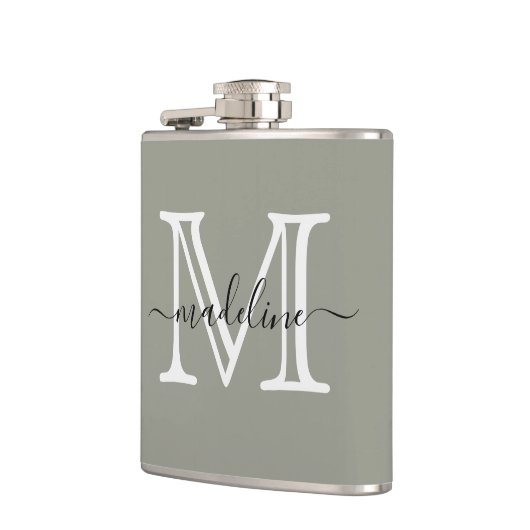 Elegant Script Evergreen Fog Monogram Kitchen Heupfles (Links)