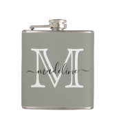 Elegant Script Evergreen Fog Monogram Kitchen Heupfles (Voorkant)