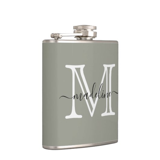 Elegant Script Evergreen Fog Monogram Kitchen Heupfles (Rechts)